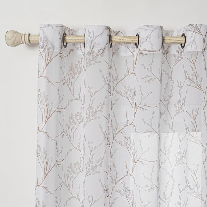 MYSKY HOME Brown Sheer Curtains 63 inches Long - Image 2