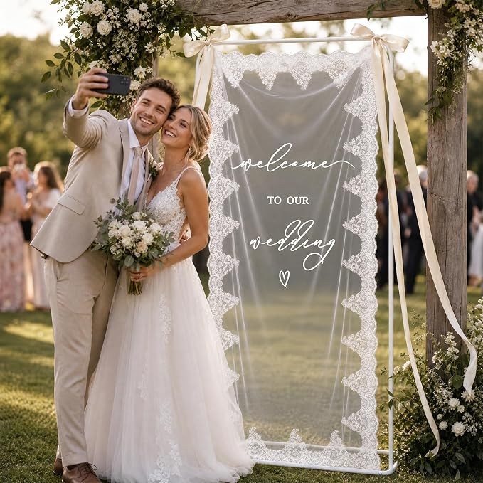 180x70cm Large Wedding Welcome Sheer Tulle Banner Sign - Image 6