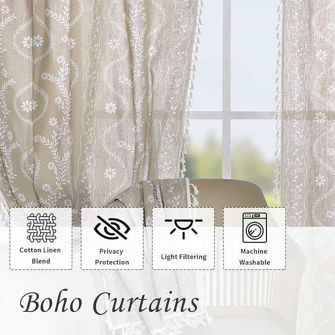 Schweek Tan Semi Sheer Curtains 84 Inches Long 2 Panels - Image 4