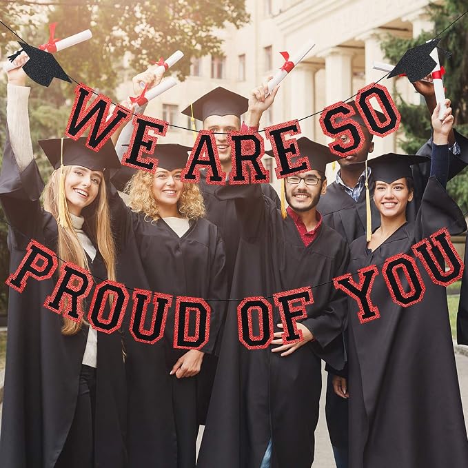 2026 Graduation Banner Party Decorations Red and Black, We are So Proud of You - Image 3