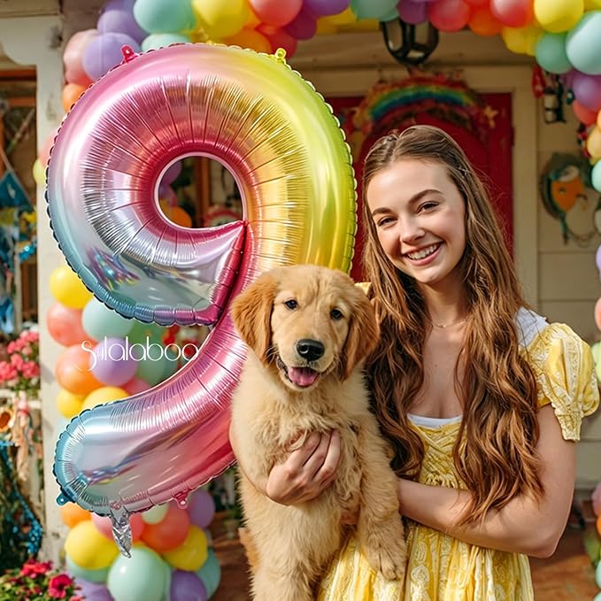 Rainbow Gradient Number 9 Balloon 40 Inch Big Large Balloons 0-9 | 9th Helium - Image 3
