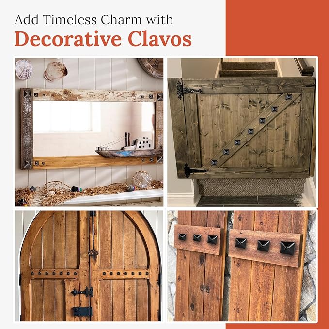 10 Pack 2" Square Head Iron Clavos Decorative Nails – Black – Handmade Rustic Square Fasteners for Farmhouse Shutters, Faux Wood Beams, Barn Doors, Shutters, and Gates – Ornamental Wood Accent