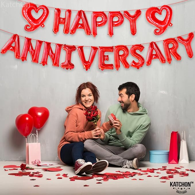 KatchOn Red Happy Anniversary Balloons 18 Inch, Anniversary Decorations | Happy - Image 2