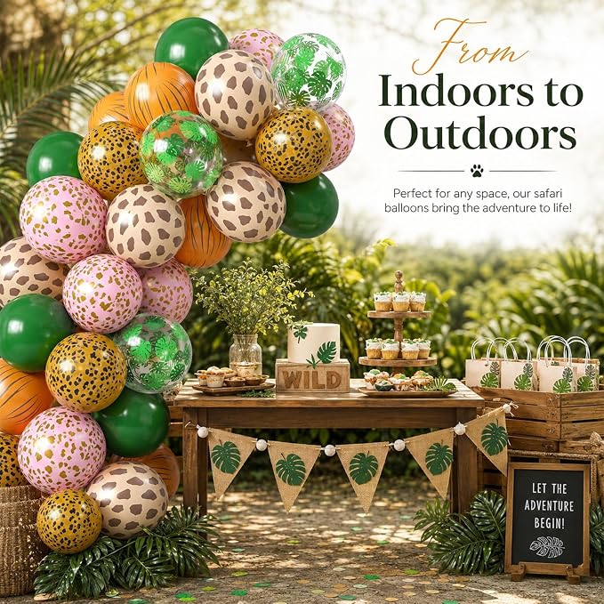 Jungle Safari Balloons, 12 Inch Dark Metallic Green Gold Confetti Deer Paw - Image 8