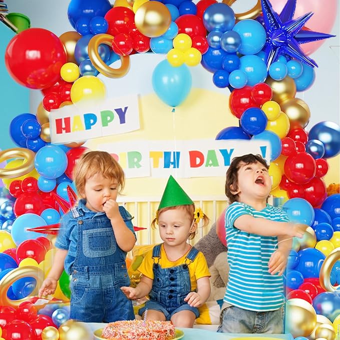 142 Pcs Red Blue Yellow Cartoon Hedgehog Balloon Arch Kit - Image 5