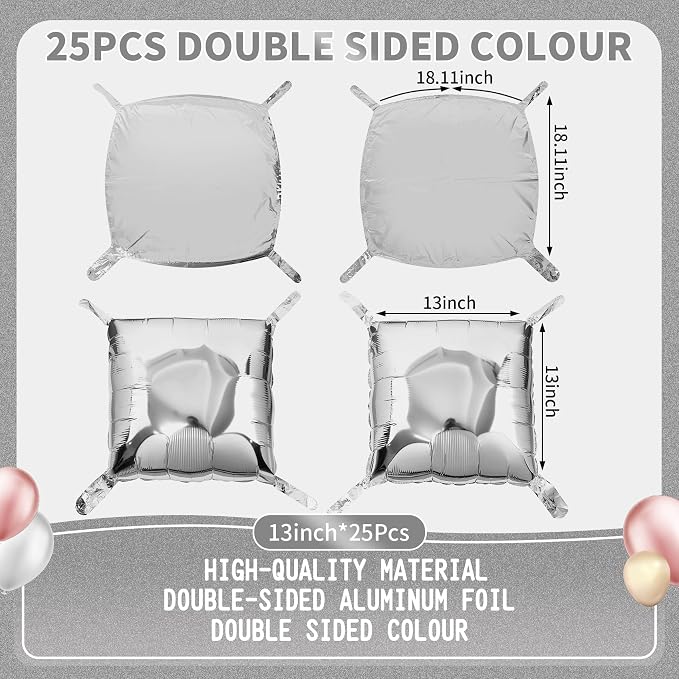 50 Pcs Square Foil Balloons 22 Inch Square Mylar Balloons, Metallic Square - Image 7