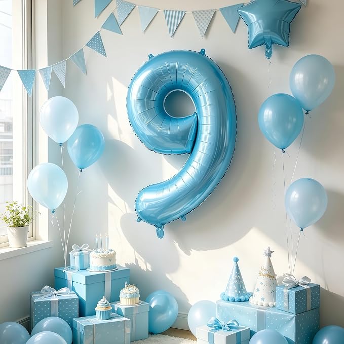 Pastel Blue 7 Balloon Number, Light Blue 7 Balloons - Image 7