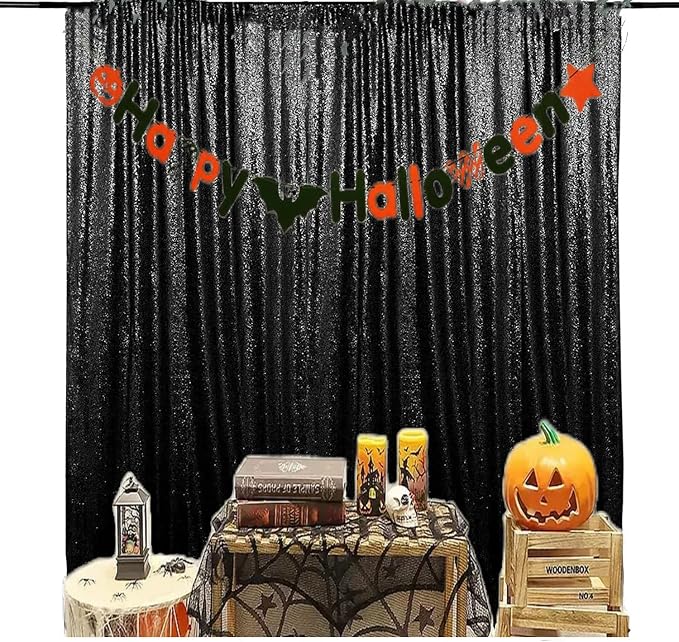 JYFLZQ Black Sequin Backdrop Curtains 8ft x 8ft 1 Panel Halloween Backdrop - Image 2