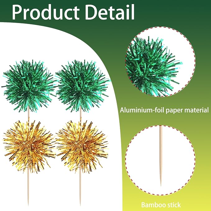 40 PCS Foil Firework Cupcake Toppers Fireworks Cupcake Picks Sparkle Tinsel - Image 3