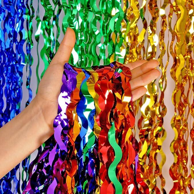 4 Pack Wavy Rainbow Foil Fringe Curtains by CYLMFC