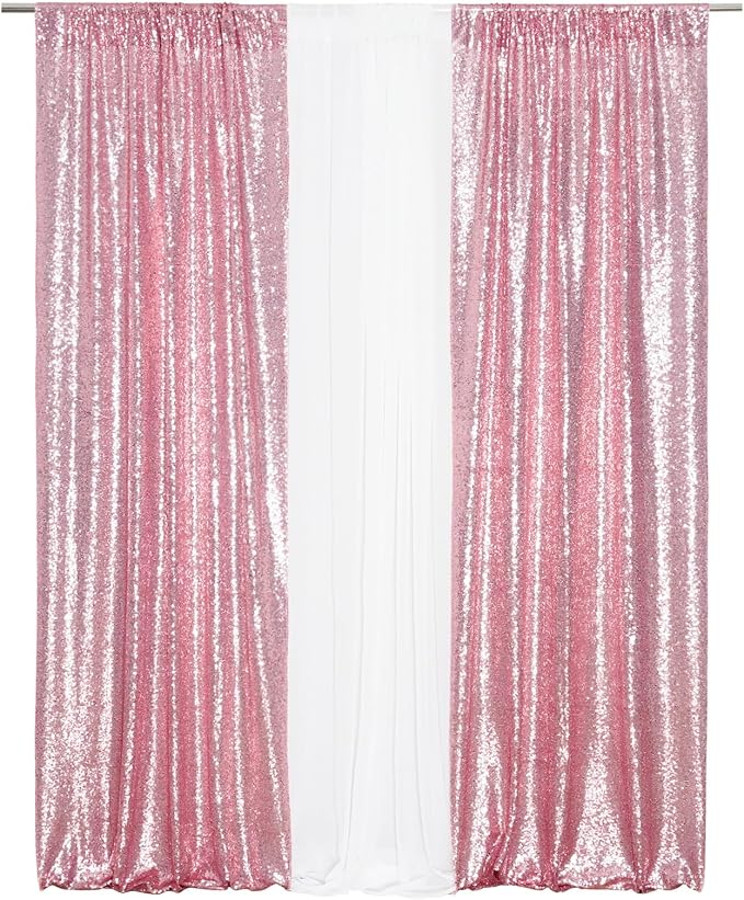 Eternal Beauty Fuchsia Pink Sequin Backdrop Curtains, 2 Panels 2x8FT | 3mm - Image 2