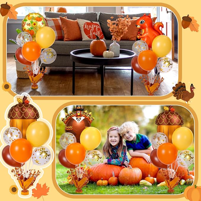 Civaner Thanksgiving Turkey Party Balloons Stand Kit 6 Sets, 36 Latex & 6 Foil - Image 6