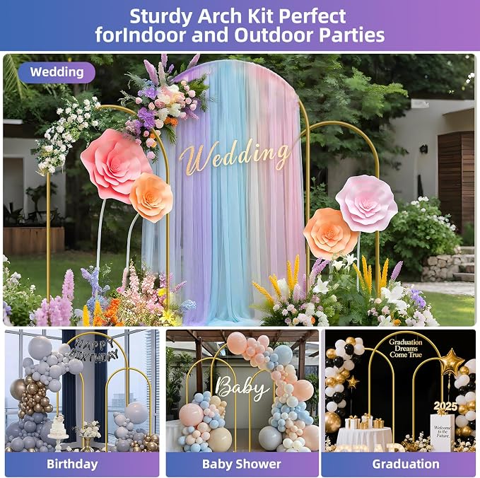Hemmotop Metal Arch Backdrop Stand Set of 3, Ground Stakes - Image 3
