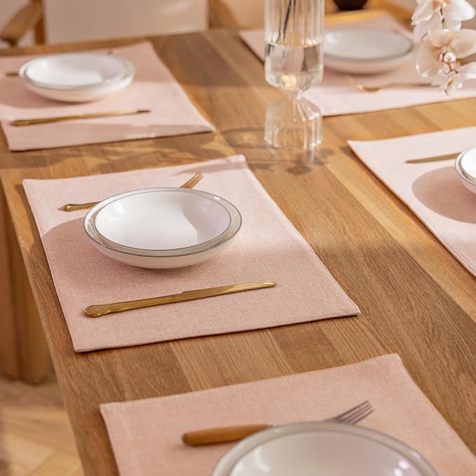 Demetex Pink Placemats Set of 8 Heat Resistant Cloth Place Mats Rectangle Linen - Image 7