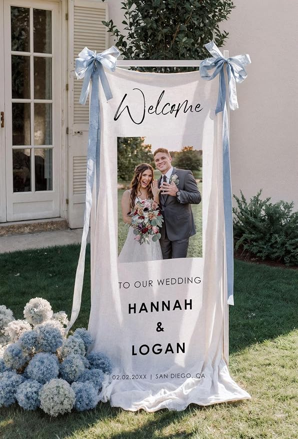 Personalized Wedding Welcome Sign Linen Banner - Image 2
