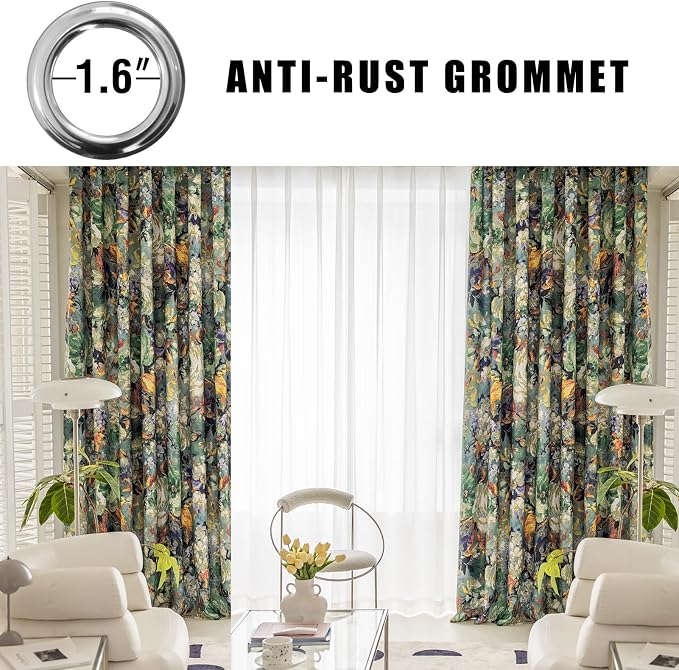 SUOUO Dark Green Vintage Floral Blackout Curtains - Image 2
