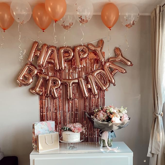 Rose Gold Happy Birthday Balloon Banner, 16 Inch Foil Mylar Happy Birthday - Image 9