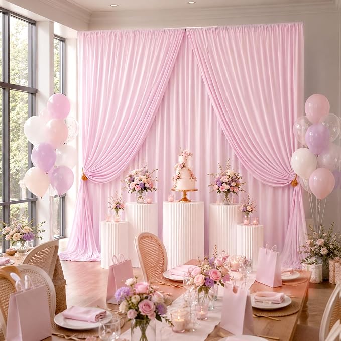 30ftx10ft Wrinkle Free Light Pink Backdrop Curtains - Image 5