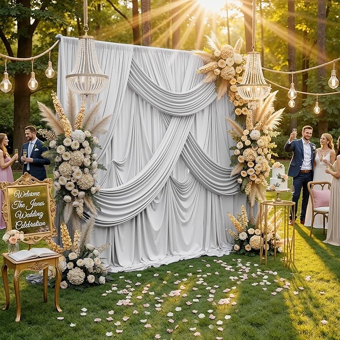 20ft x 10ft Wrinkle Free Silver Backdrop Curtain - Image 5