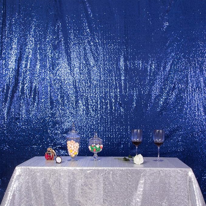 SquarePie Sequin Backdrop Not See Through Thick Background for Glitter Curtain Party 6FT x 8FT Navy Blue