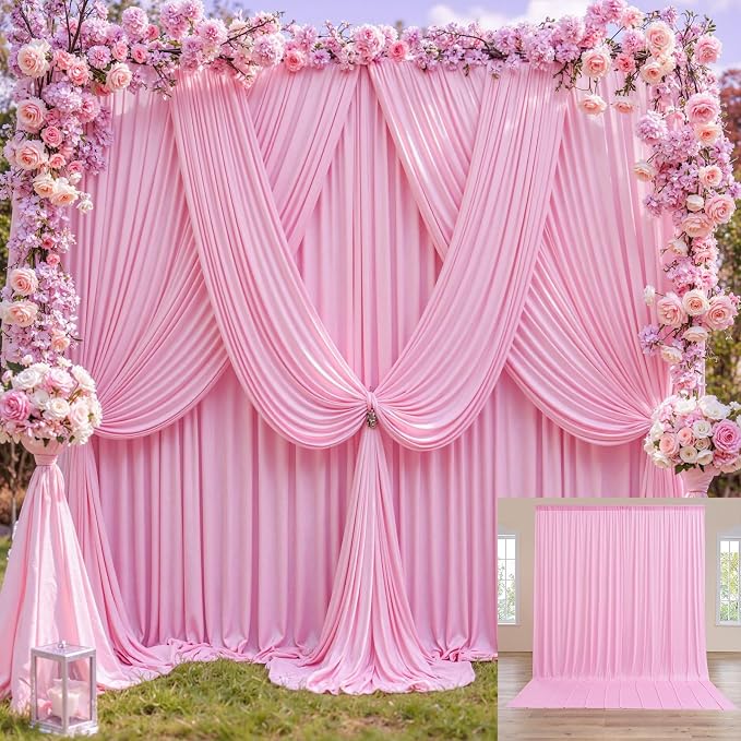 12ft x 10ft Pink Backdrop Curtains - Image 3
