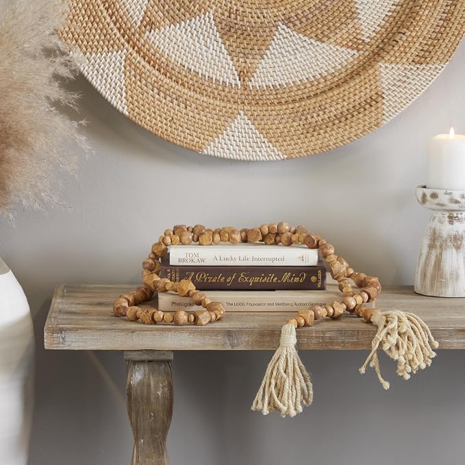 Deco 79 Mango Wood Handmade Hexagon Carved Geometric Long Garland - Image 5