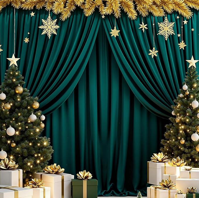 Hunter Green Backdrop Curtains for Parties Wedding Curtains Rod Pocket Green by MEETSKY