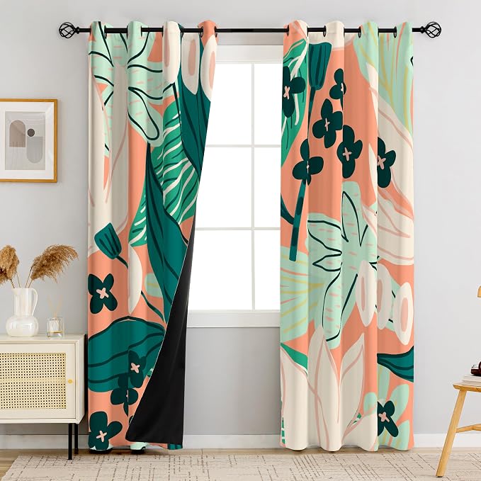 Tyrot 100% Blackout Boho Floral Curtains fo Bedroom 84 inch Long 2 Panels - Image 2