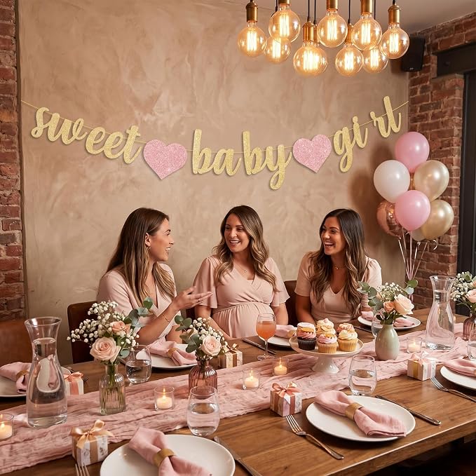 Sweet Baby Girl Banner, Pre-Strung Baby Shower Banner Garland - Image 9