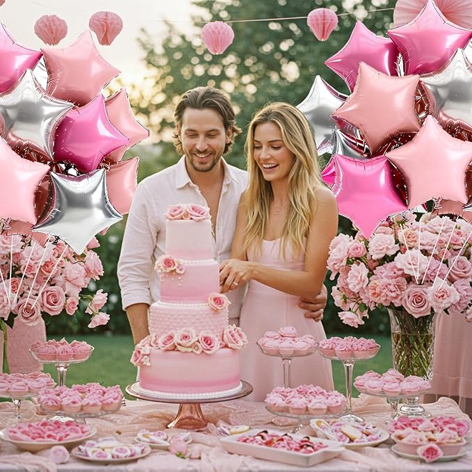 TONIFUL 15 Pcs Star Balloons 18 Inch Large Silver and Pink Foil Balloons | Big - Image 4