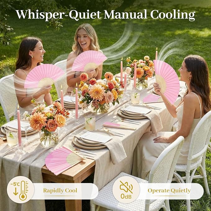 JOHOUSE 12 PCS Pink Foldable Hand Fan, 8.3 Inch Paper Fans - Image 6