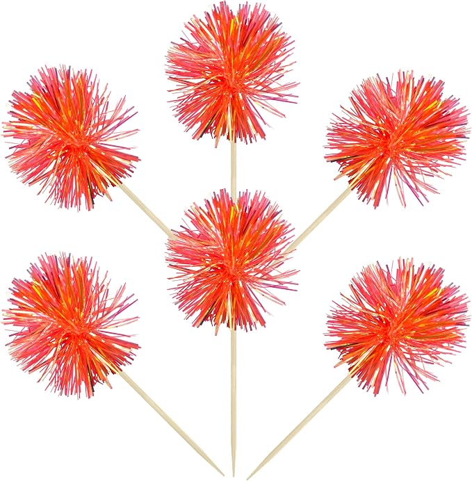 Gyufise 30Pcs Foil Firework Cupcake Toppers Sparkle Tinsel Cake Toppers Tinsel - Image 3