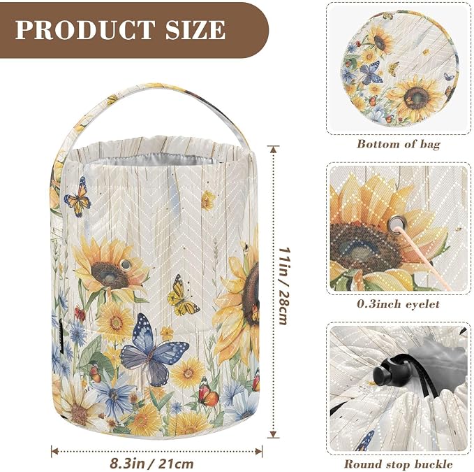 Watercolor Cornflower Sunflower Yarn Bag Small Crochet Bag Drawstring Yarn - Image 3