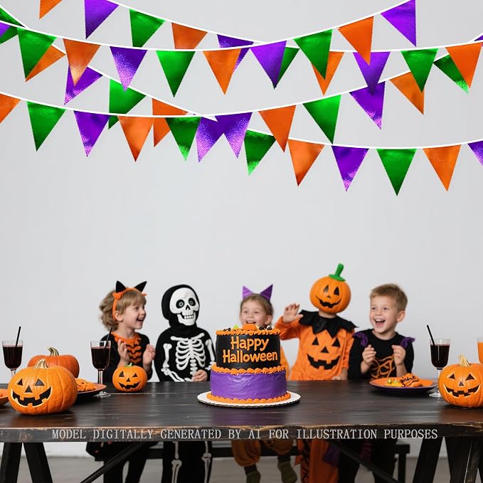 Halloween Party Decorations Metallic Fabric Green Orange Purple Triangle - Image 6