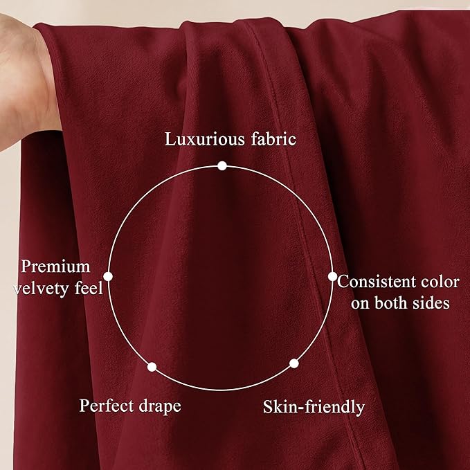 Red Velvet Curtains Back Tab for Chrismas Decor, W52 x L84, 2 Panels | 300GSM - Image 4