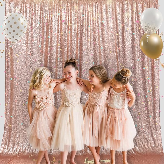 PartyDelight Rose Gold Sequin Backdrop 6x6ft Sparkly Photo Curtain | 4 Inch Rod - Image 6