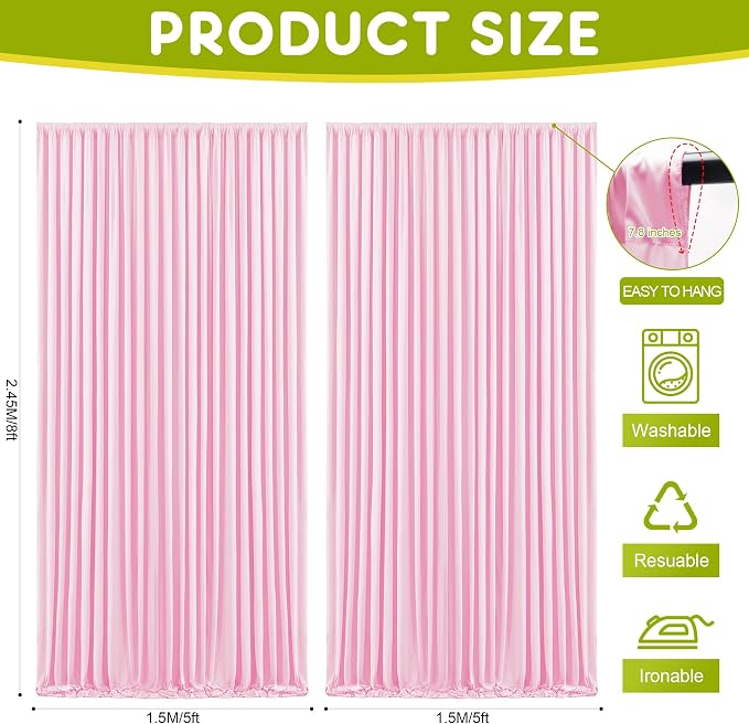 Pink Backdrop Curtain for Wedding Parties Backdrop Drapes 10x8FT | Wrinkle Free - Image 2
