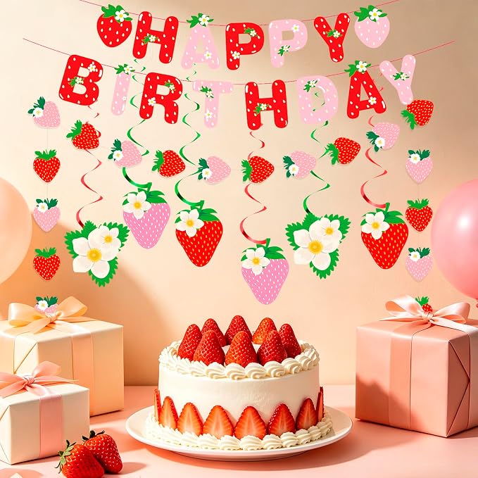 MEETINGU Strawberry Happy Birthday Banner - Image 4