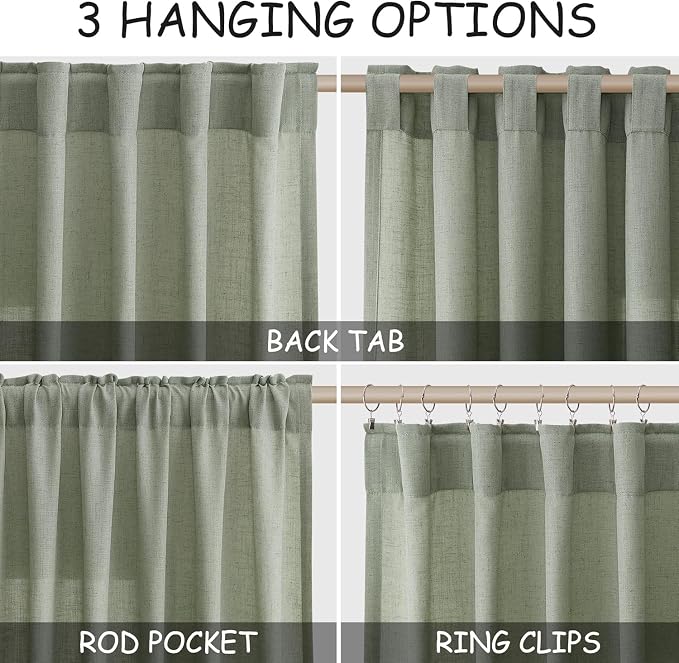 Desert Sage Linen Curtains for Living Room 105 Inches Long Light Filtering Semi - Image 2