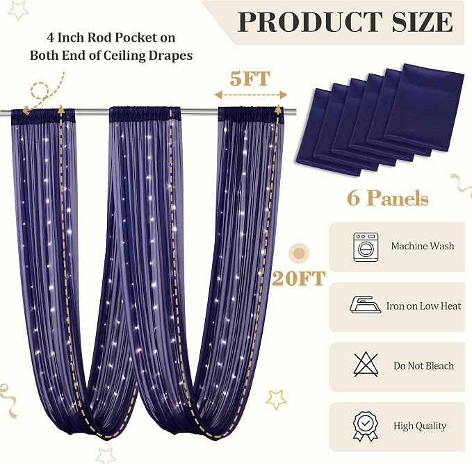 6 Panels Dark Blue Ceiling Curtains - Image 2