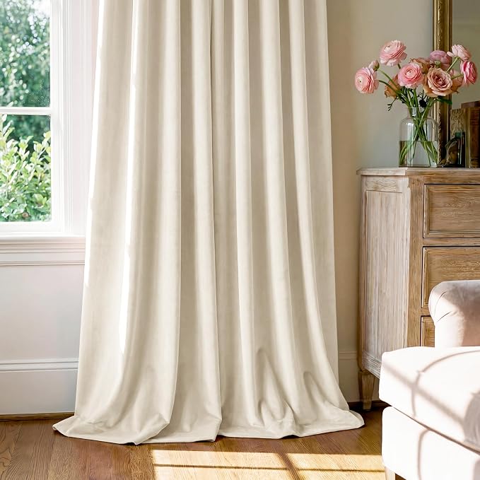 Ivory White Velvet Curtains for Nursery Back Tab, W52 x L84, Thermal Insulated - Image 7