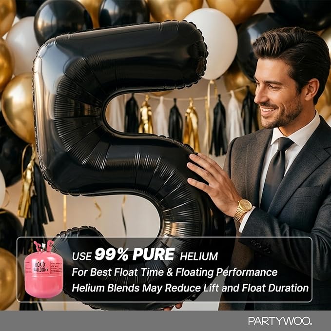 PartyWoo Number Balloons 40 Inch Black Number 5 Kit 25pcs - Image 5