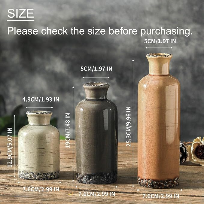 Ceramic Vase Set of 3, Neutral Flower Vases Home Decor, Pottery Rustic - Image 2