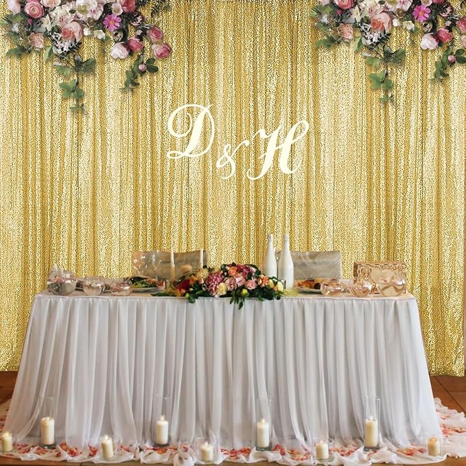 Sugargirl Gold Sequin Backdrop Curtain 6 Panels 2FTx8FT Glitter Gold Background - Image 2