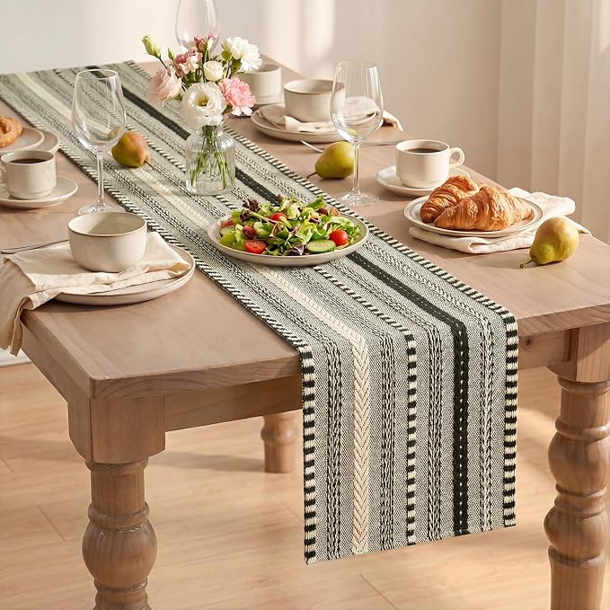 Artoid Mode Black Farmhouse Stripe Braided Table Runner 12x72 Inch | Holiday - Image 8
