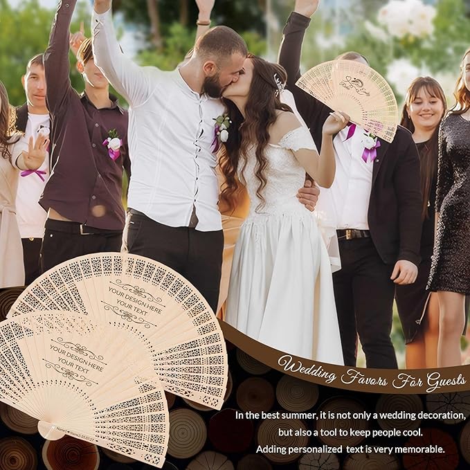 10 PCS Custom Fans Personalized Folding Fans for Line Dancing Wooden Hand Fan Wedding Favors Bulk Fans for Guests Party Event Use (Style01)