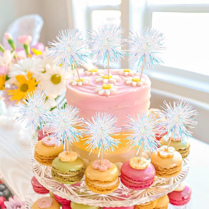30 PCS Foil Firework Cupcake Toppers Happy Birthday Cupcake Toppers Sparkle - Image 5