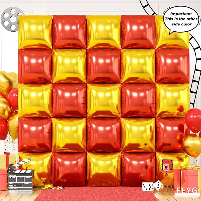 Metallic Red Black and Gold Double Sided Square Foil Balloons Wall, 19 Inches - Image 3