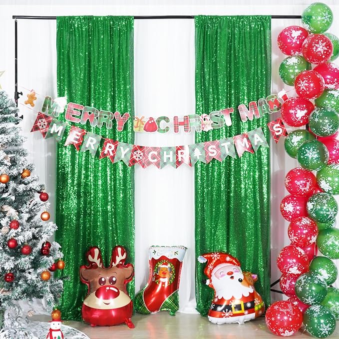 Poise3EHome Green Sequin Backdrop Curtains, 4 Panels 2FTx8FT Glitter Background - Image 6