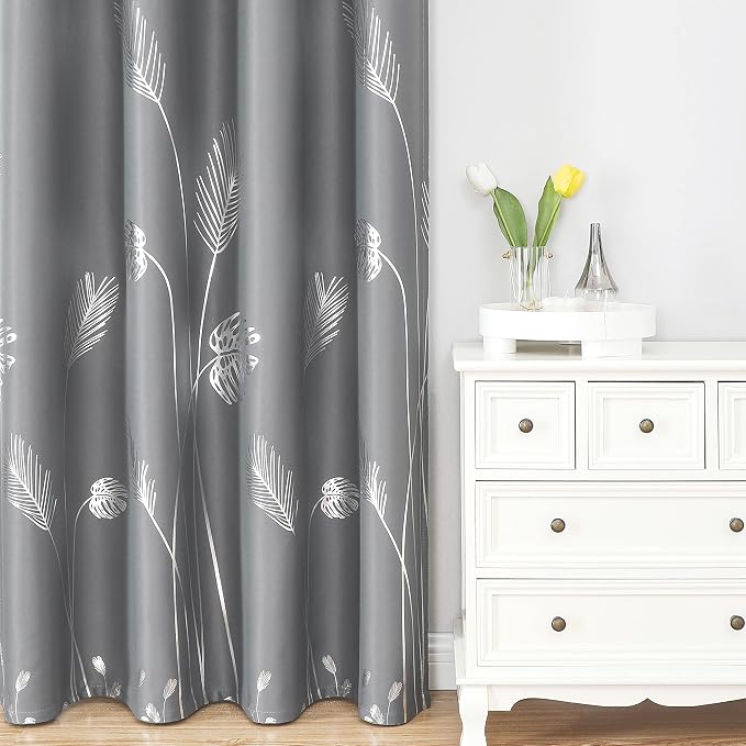 Silver Palm Tree Unique Design Pattern Blackout Curtains Energy Saving Curtains - Image 2